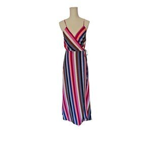 Pink Blush Spaghetti Strap Striped Maxi Wrap Dress Women's Medium